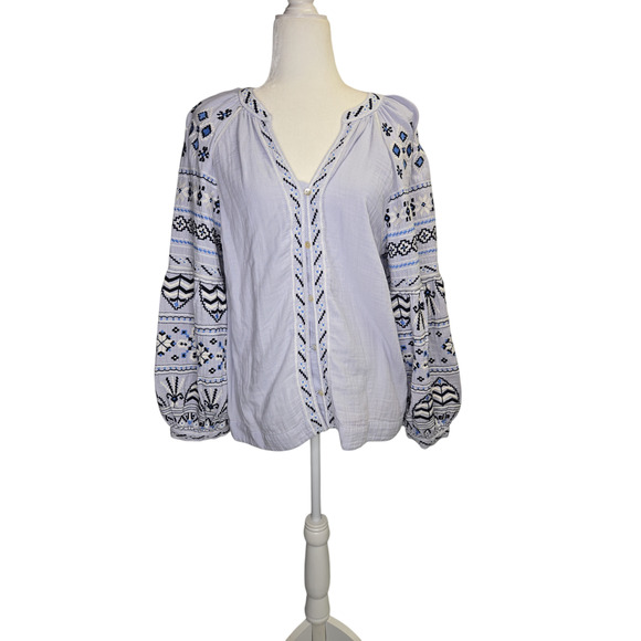 Sundance  Cassa Button Down  Blouse  Embroidered Size Medium - Picture 2 of 7